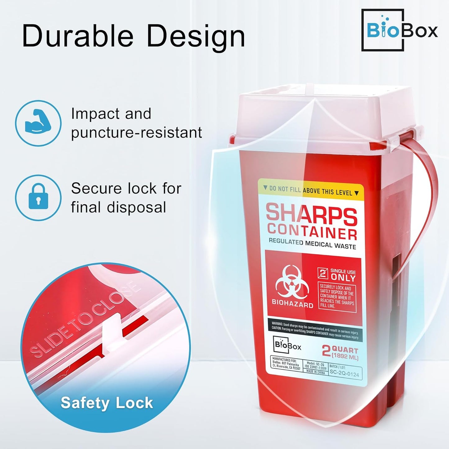 Sharps Container Large - Sharps Containers for Home Use and Labs - Portable Needle Disposal and Travel Size Biohazard Bin - 2 Quart (Pack of 5)