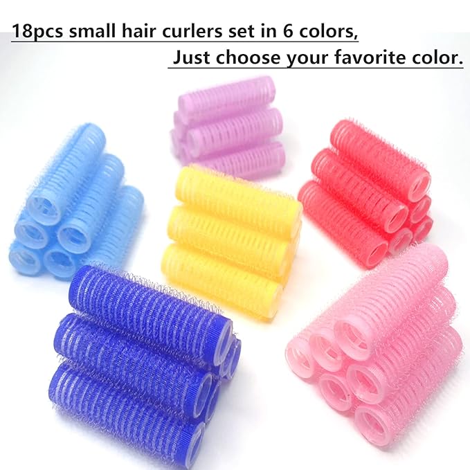 18PCS Self Grip Small Hair Curlers Heatless Roller Hair Curlers Pro Salon Hairdressing Curler DIY Curly Hairstyle Hair Rollers Tools Rat Tail Comb for Women Medium Short Hair(Pink)