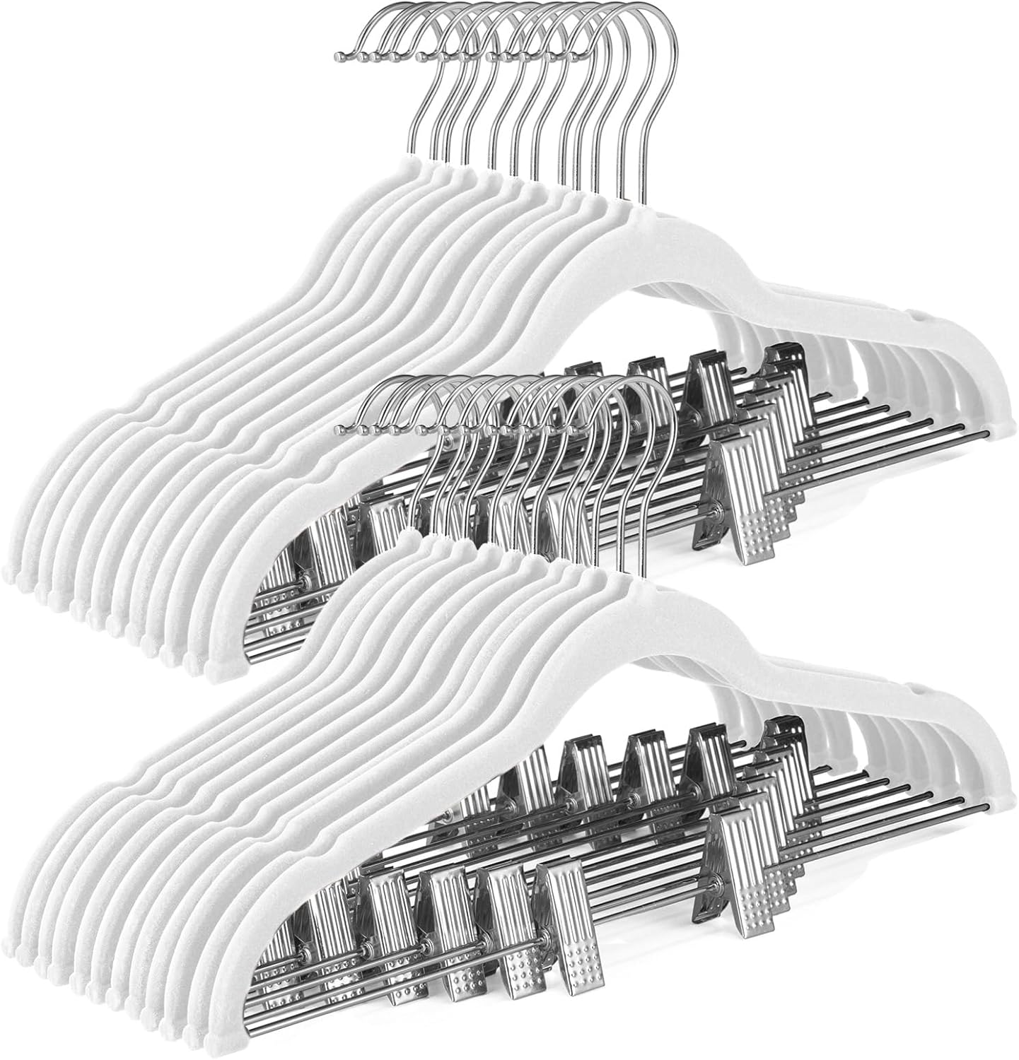 HOUSE DAY Velvet Skirt Hangers 24 Pack, White Velvet Hanger with Adjustable Clips, Space Saving Slim Pant Hangers, Heavy Duty Non Slip Clip Hanger for Pants, Skirts, Shorts