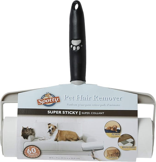 Spotty Supersize Extra Sticky, Adhesive Lint Roller, Pet Cat & Dog Hair Remover for Clothes and Furniture, 60 Sheet ct Black