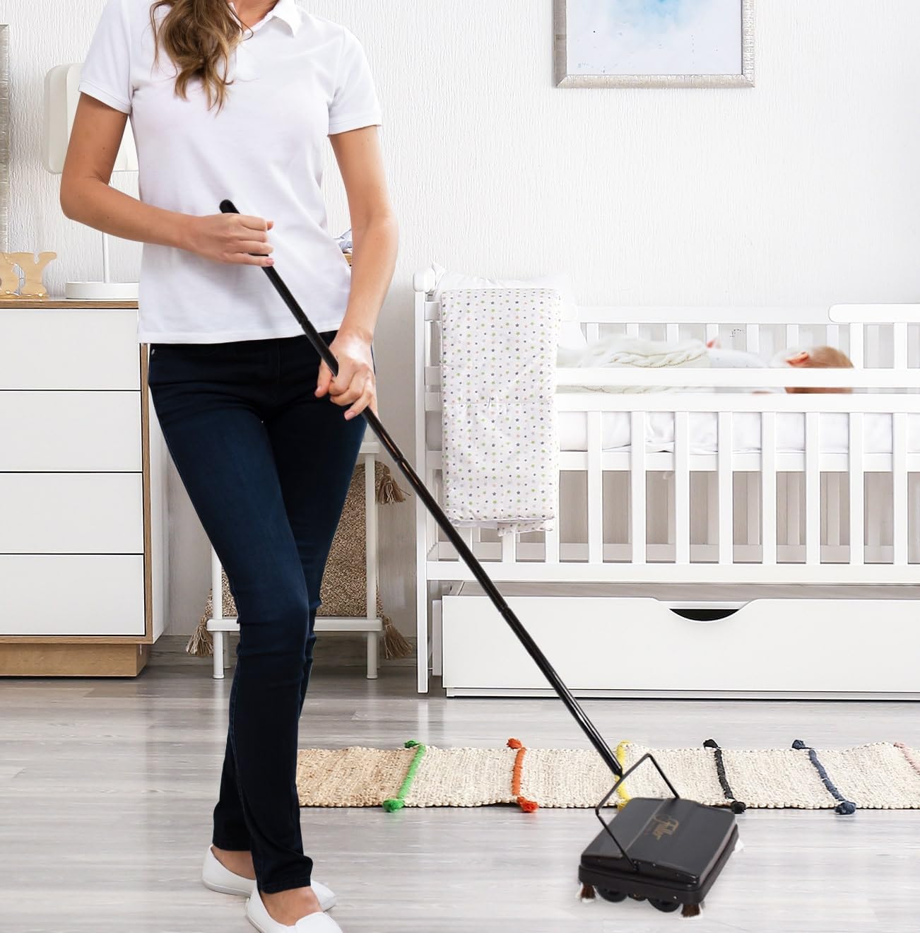 Fuller Brush 17073 Electrostatic Carpet & Floor Sweeper - 9" Cleaning Path - Lightweight - Ideal for Crumby Messes - Works On Carpets & Hard Floor Surfaces - Peach