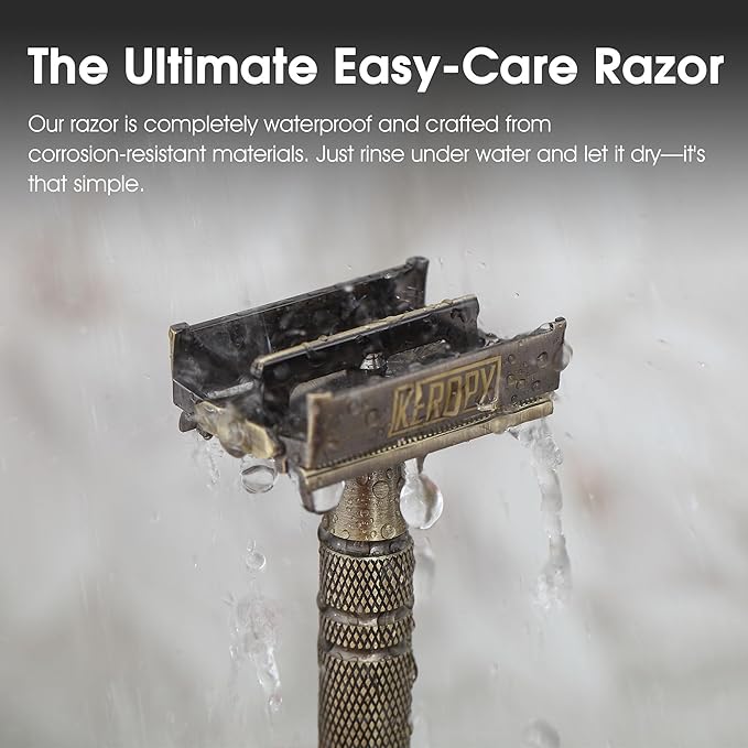 Premium Brass Double Edge Safety Razor - Anti-Rusted Mens Butterfly Razor with 10 Blades - Heavy Brass Construction, Beginner Friendly Wet Shaving Single Blade Razor Kit - Bronze