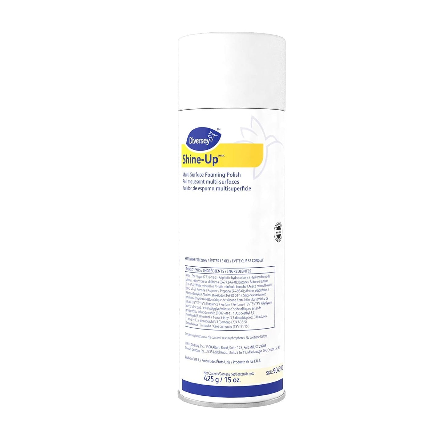 Diversey 904390 Shine-Up Multi-Surface Foaming Polish, Use to Clean Furniture, Vinyl, Stainless Steel, Lemon Scent, Aerosol, 15-Ounce (Pack of 12)