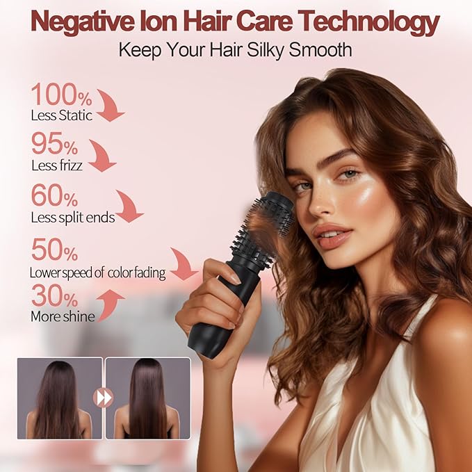 Youbella Cordless Hair Curling Iron Brush, Mini Travel Hot Straightener Comb, 3-In-1 Portable Wave Curling Wand, 1.5″ Ionic Heated Brush, USB Rechargeable Hair Curler, All Black –No Automatic Rotation