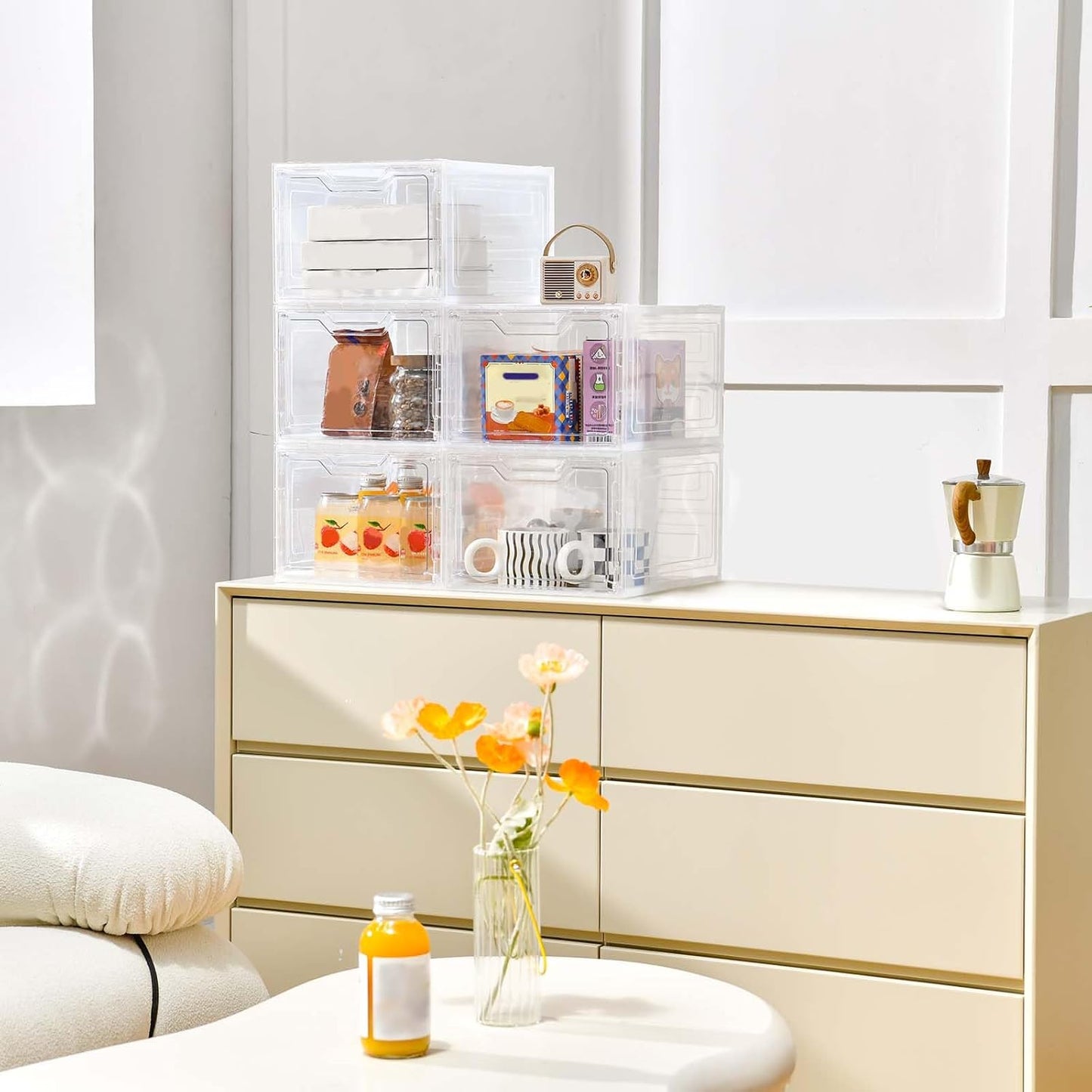 10 Pack Closet Organizers and Storage,Clear Stackable Plastic Storage Bins with Lids Magnetic Doors,Clothes Organizers and Storage,Plastic Craft Containers for Wardrobe Kitchen Bathroom Office