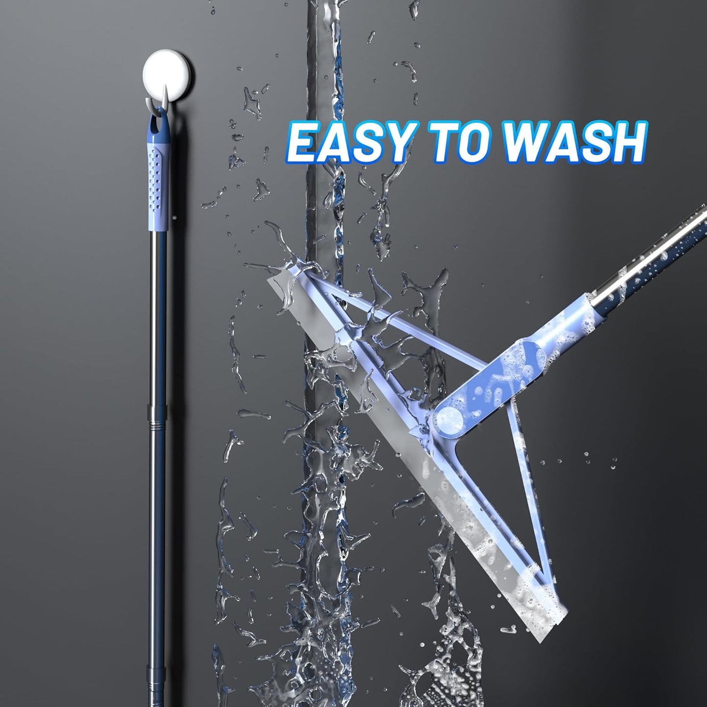 KOLLIEE Rubber Floor Squeegee Broom 61'' Long Handle Shower Squeegee for Floor with 120° Adjustable Head for Tile Concrete Deck Bathroom Window Garage