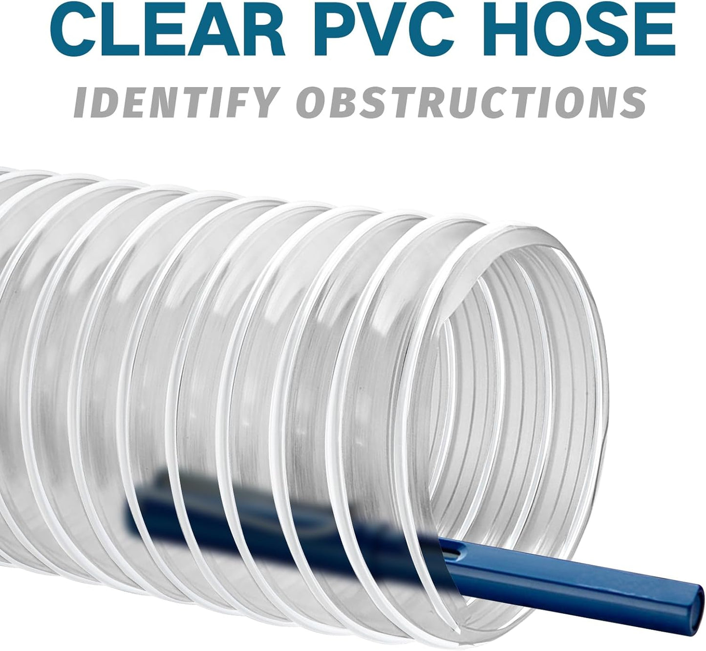 Qucship 2-1/2" x 10' Heavy-Duty PVC Dust Collection Hose, Puncture-Resistant, Flexible Clear PVC Fume Hose with Carbon Steel Wire Coil for Dust Collection Systems