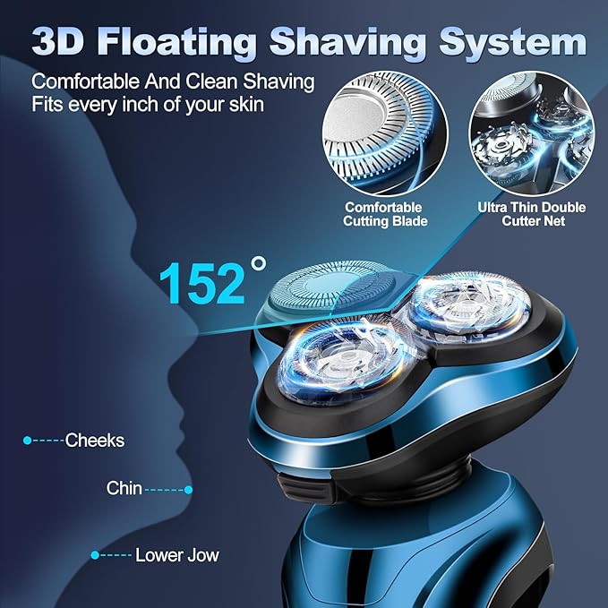 Electric Razor for Men, Men's Rotary Shavers, Waterproof,Wet and Dry Rechargeable Electric Shaver for Men's Faces with a Cordless and Floating Head, Portable Travel Razor,an Ideal Gift for Men