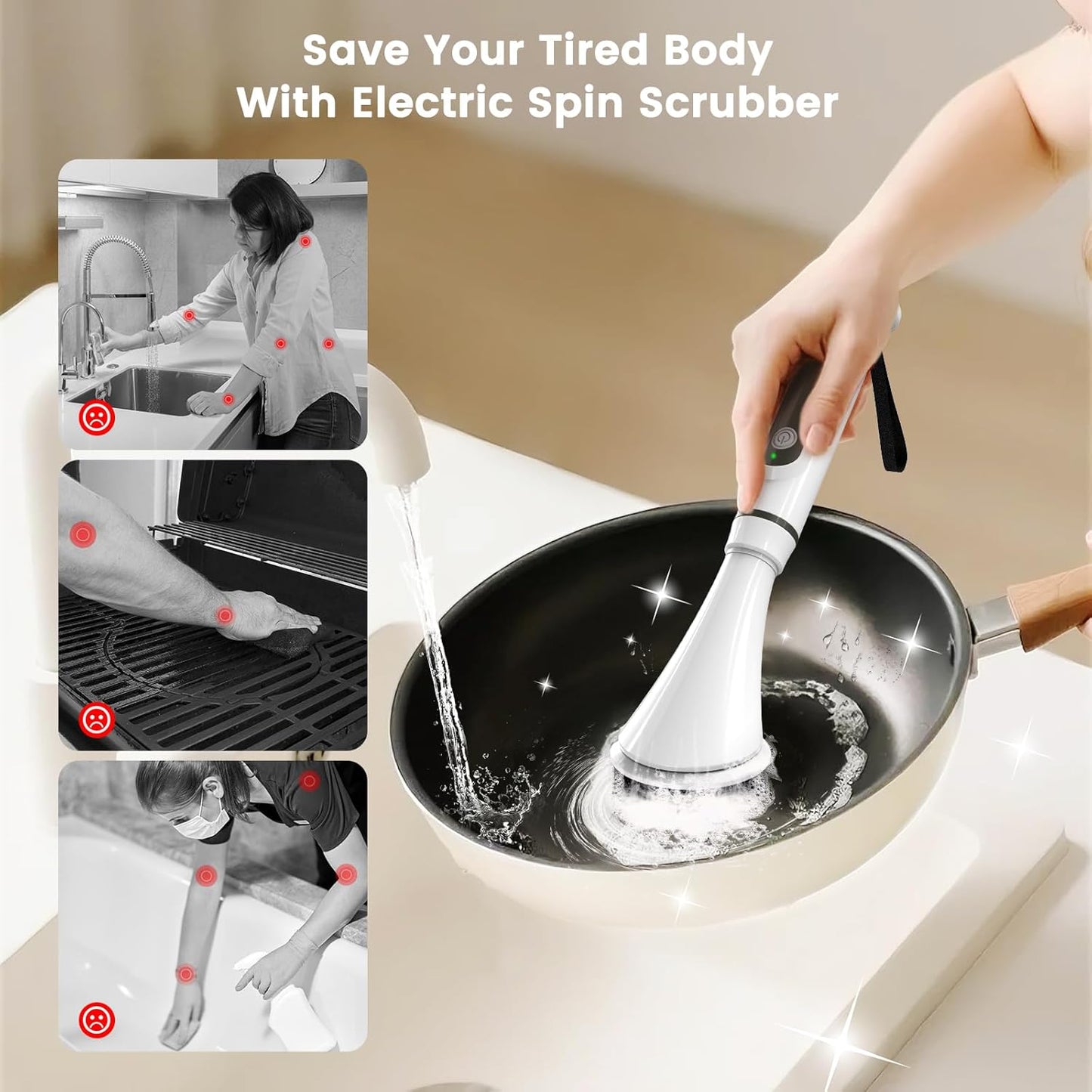 Electric Spin Scrubber Brush - Rechargeable Cordless Cleaning Brush with Full-Body IPX7 Waterproof, 6 Interchangeable Heads & 2-Speed Modes for Bathroom, Kitchen, Tile