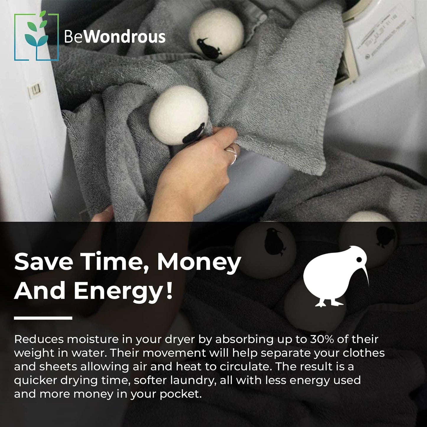 Wool Dryer Balls XL, 100% New Zealand Organic Wool - Reusable Natural Fabric Softener for Laundry, Dryer Sheets Alternative - Prevent Wrinkles and Anti Static (White, 4-Pack)