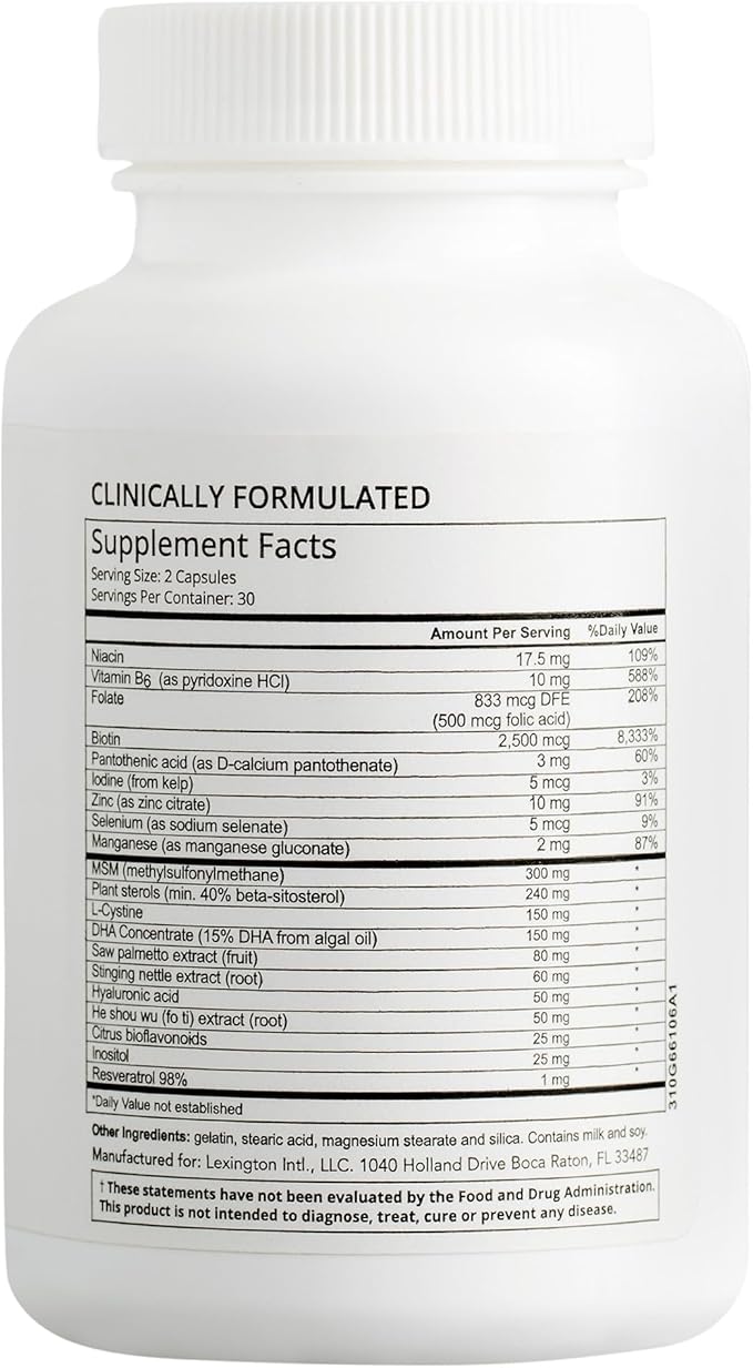 Hairmax Hair, Skin and Nails Dietary Supplement – Hair Loss & Hair Regrowth Treatment. 2500mcg Biotin, DHT Blocker, MSM & Antioxidants, 60 Capsules