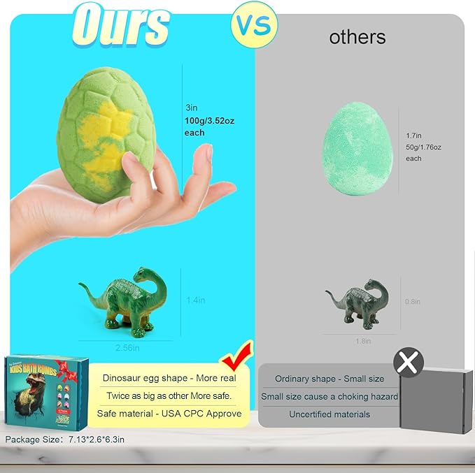 Bath Bombs for Kids with Surprise Inside, 6 Pack Dinosaur Toys Halloween Toddler Bath Bombs Gift, Organic Bubble Bath Fizzies, Dinosaur Egg, Stocking Stuffers for Kids, Christmas Gifts for Kid 3-12