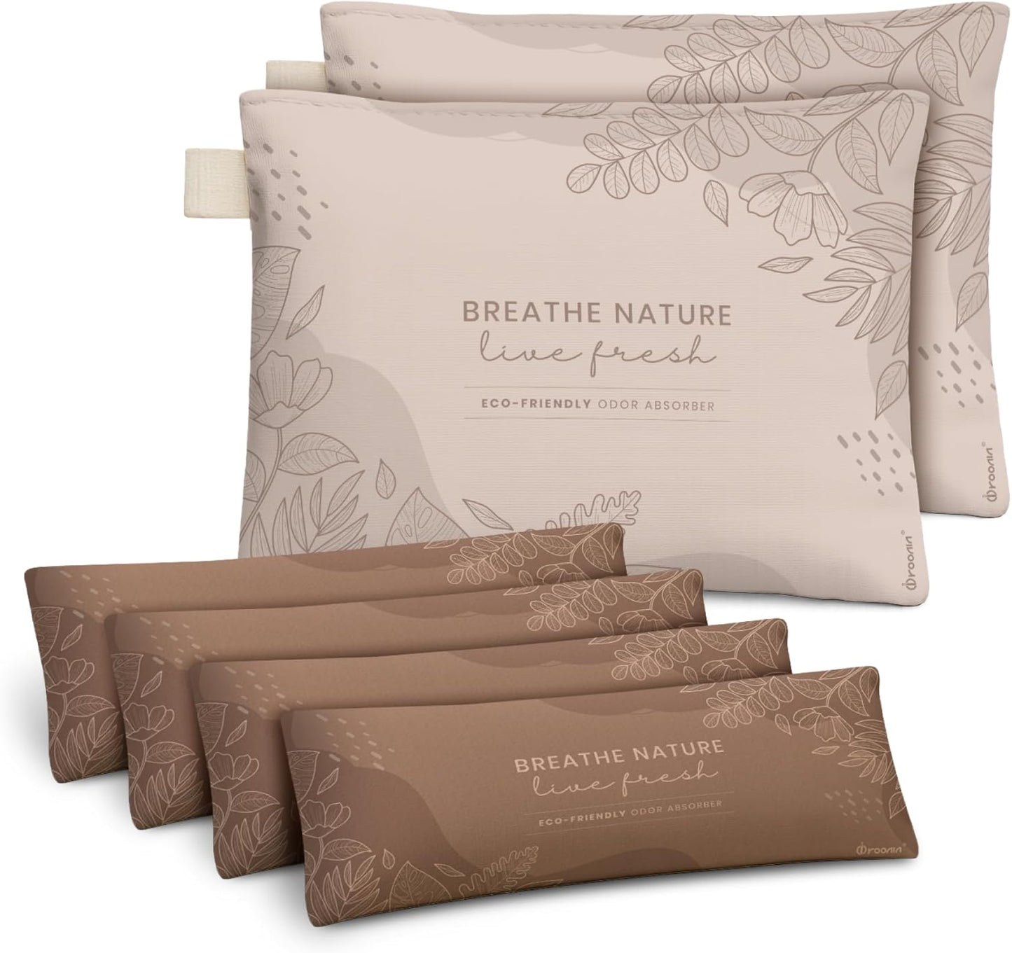 Roonin Activated Charcoal Odor Absorber - Bamboo Charcoal Air Purifying Bag - Activated Charcoal Bags Odor Absorber Packets - Home Deodorizer Odor Eliminator (6-pack)