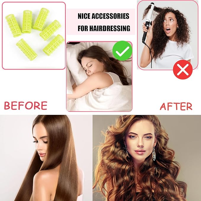 24PCS 0.8in/2cm Small Snap-On Heatless Self-Grip Hair Rollers Set with Mini Comb for Short, Thin, Fine Hair (Yellow)