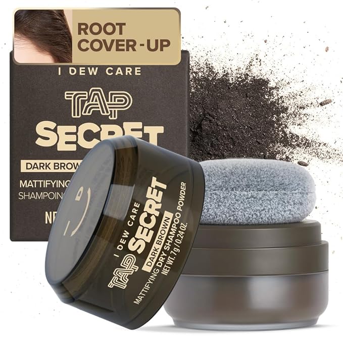 I DEW CARE Dry Shampoo Powder Set - Tap Secret Dark Brown + Refill | Strengthening & Volumizing, Powder Type, Refillable, Travel size, Non-aerosol, Brunette, Korean Ginseng, 0.26 Oz