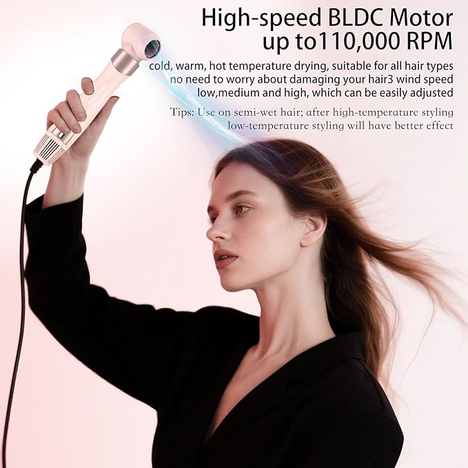 Hair Styler Wrap & 6 in 1 Hot Air Styler-110,000 RPM High-Speed Fast Negative Ionic Multi Hair Styler Professional Blow Dryer Brush for Curling Volumizing Straightening Styling