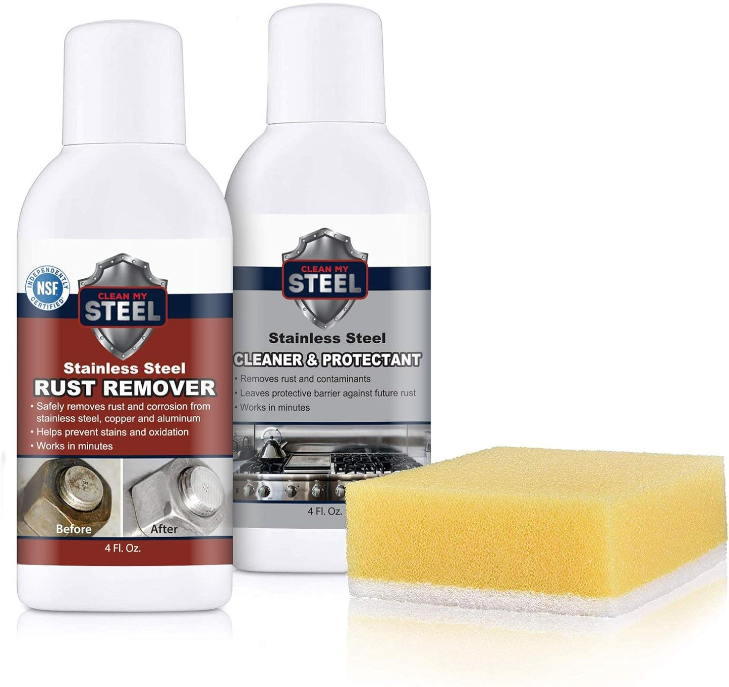 CLEAN MY STEEL – Stainless Steel Rust Stain Remover Kit with Protector – Fast Acting for Commercial Equipment Rust Cleaner for Appliances, Grills & More – Food-Safe Stainless Steel Cleaner (4 oz)