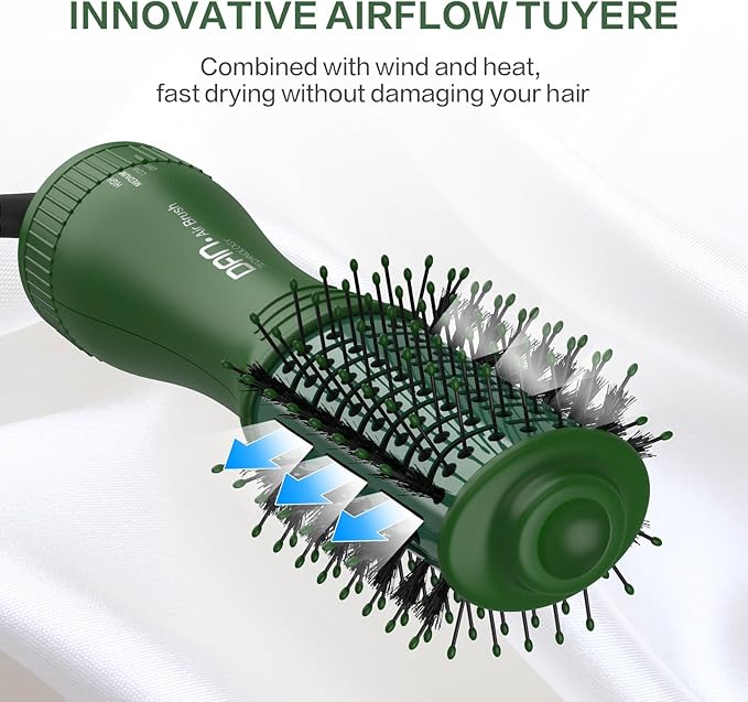 Dan Technology Blow Dryer Brush Hair Dryer Brush Hot Air Blowout Brush 120V 3 Speeds Oval Shape Volumizer Straightener Brush Faster Drying Mini Size Lightweight (Green)