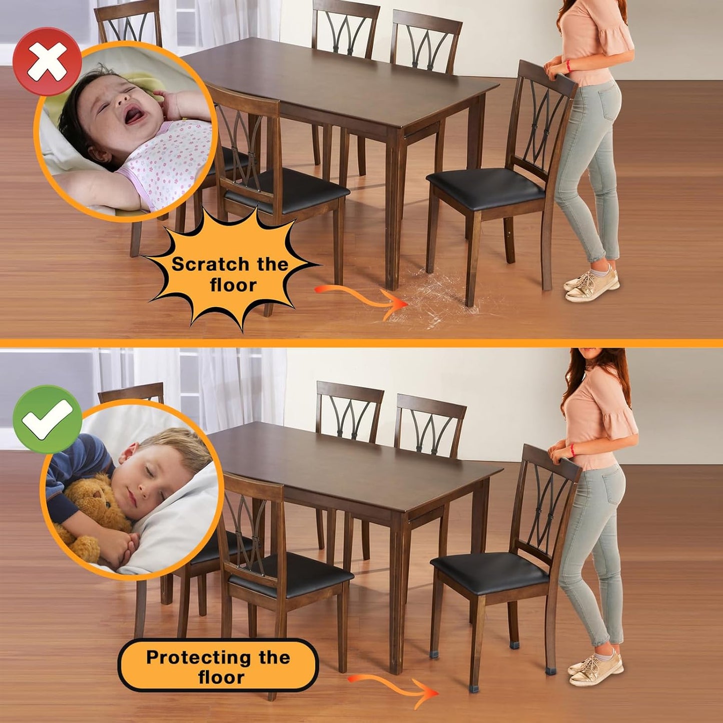 24 Pcs Extra Large Square Chair Leg Floor Protectors, Silicone Chair Leg Protectors for Hardwood Floors, High Elastic Chair Leg Caps, Protect Wooden Floors from Scratching (Fit: 1-2/5" - 1-4/5")