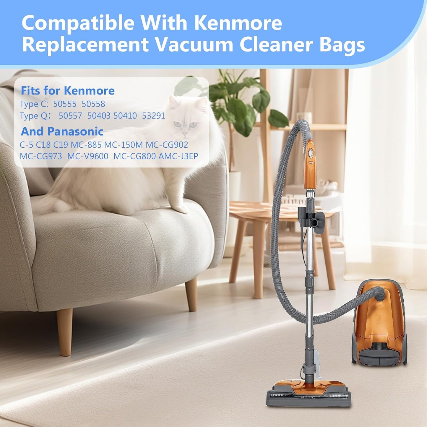 25 Pack Replacement Vacuum Bags - Compatible with Kenmore Canister Type C/Q 5055, 50555, 50557, 50558, and Panasonic Type C-5 C-18 - Premium Canister Vacuum Bags (25PCS)