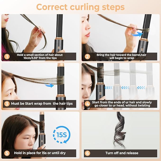 6 in ONE Blow Dryer Brush,Air Curling Iron Round Brush Blow Dryer 800W,Ionic Hair Dryer Brush for Women, Hot Air Brush Hair Styling Tools 100-120V (Black)