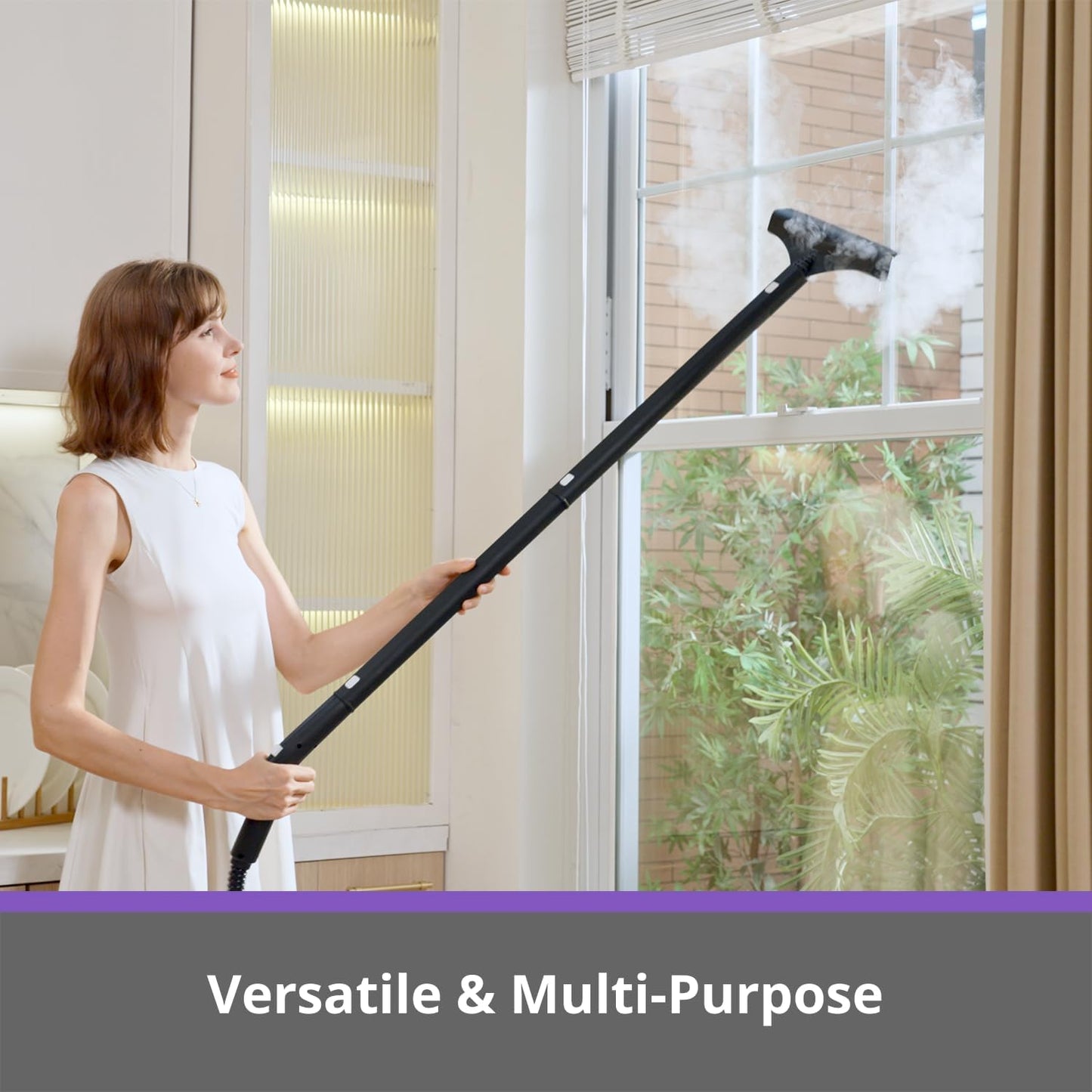 Steam Cleaner: 1650W, Fast 50-Sec Heat-Up-21-Piece Kit Refill Anytime-No Cooling-Detachable Hose Steamer Mop for Home Use Car Bed Furniture Bathroom Tile Grout Floor Cleaning And More Green