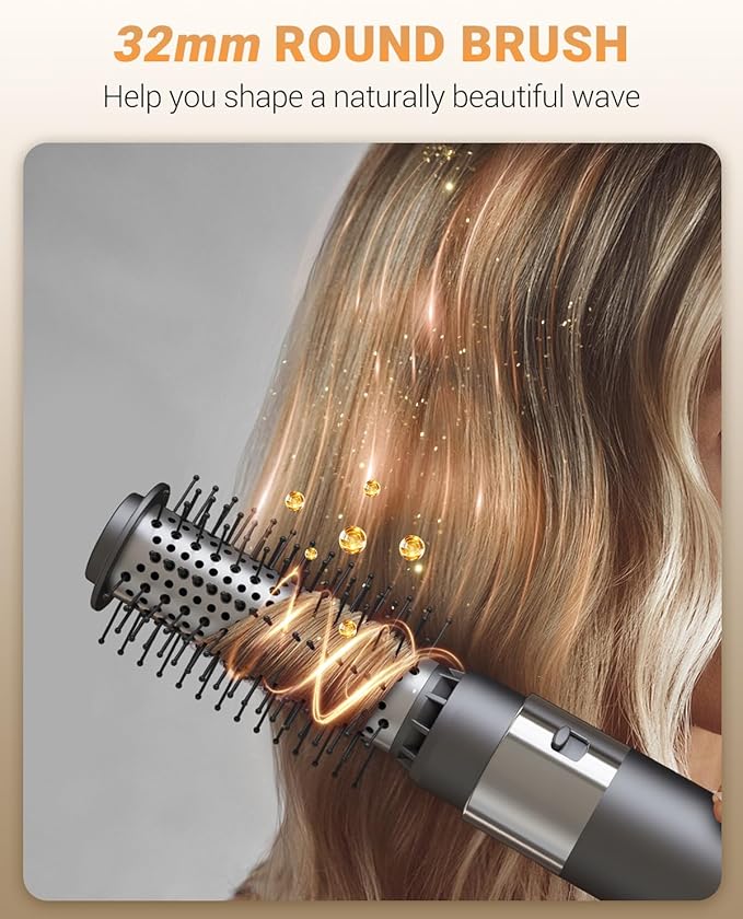 Hair Dryer Brush 6 in 1 Professional Hot Air Styler, 110,000 RPM High-Speed Negative Ionic Hair Dryer, Auto Wrap Curler Frizz-Free Blow Dryer Brush for Curling Volumizing Straightening Styling