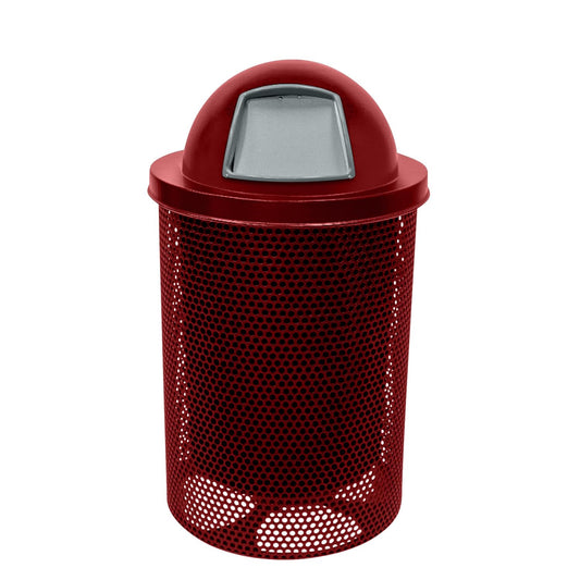 COATEDOUTDOORFURNITURE RDT-P-TXTBUR Heavy Duty Round Trash Receptacle with Dome Top, Liner Included, 32 Gallon, Textured Burgundy, Made in America