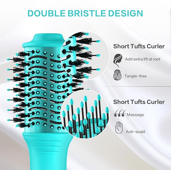 Dan Technology Blow Dryer Brush Hair Dryer Brush Hot Air Blowout Brush 120V 3 Speeds Oval Shape Volumizer Straightener Brush Faster Drying Mini Size Lightweight (Cyan)