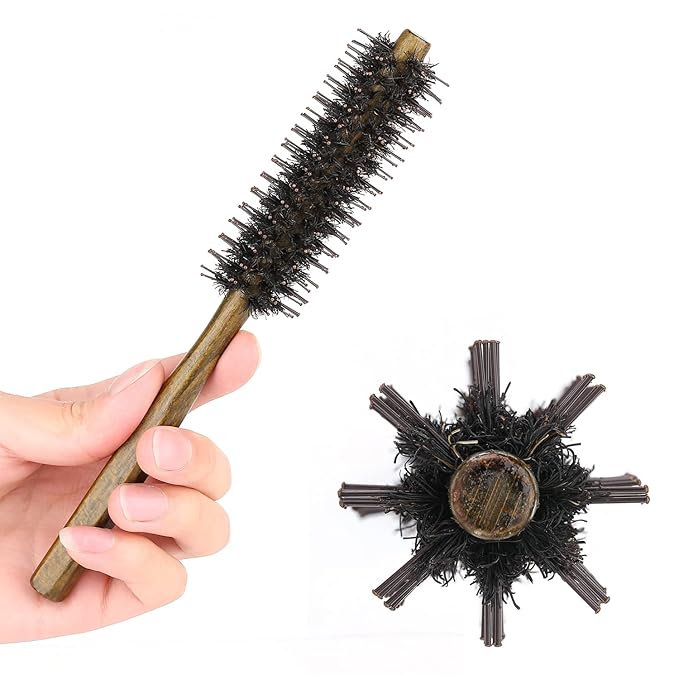 PERFEHAIR Small Round Hair Brush with Boar & Nylon Bristle, 1.4 Inch, Mini Rolling Circular Hairbrush for Blow Drying, Curling, Styling Fine, Thin, Short Hair, Bangs, Beard