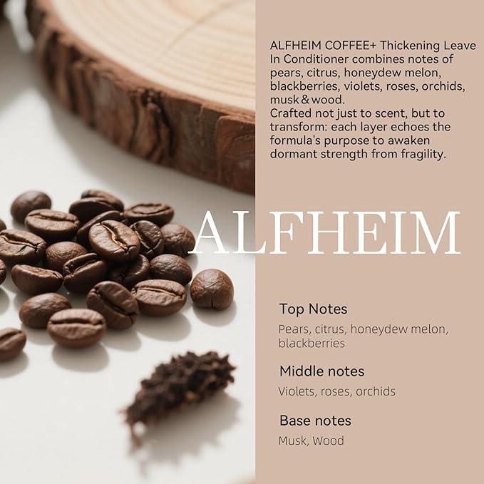 ALFHEIM Coffee+ Thickening Leave-In Conditioner | Biotin & Caffeine for Hair Growth & Strength | Lightweight, Nourishing & Volumizing Spray | Sulfate-Free, Paraben-Free | 5.4 oz