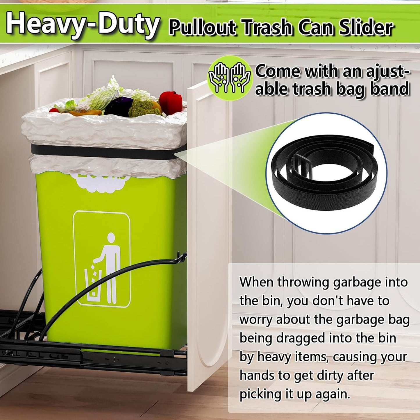 Pull Out Trash Can Under Cabinet 7-13 Gallon 50 Qt Under Sink Trash Can Pull Out Trash Can for Kitchen Cabinets Slide Out Garbage Can Under Counter, Black
