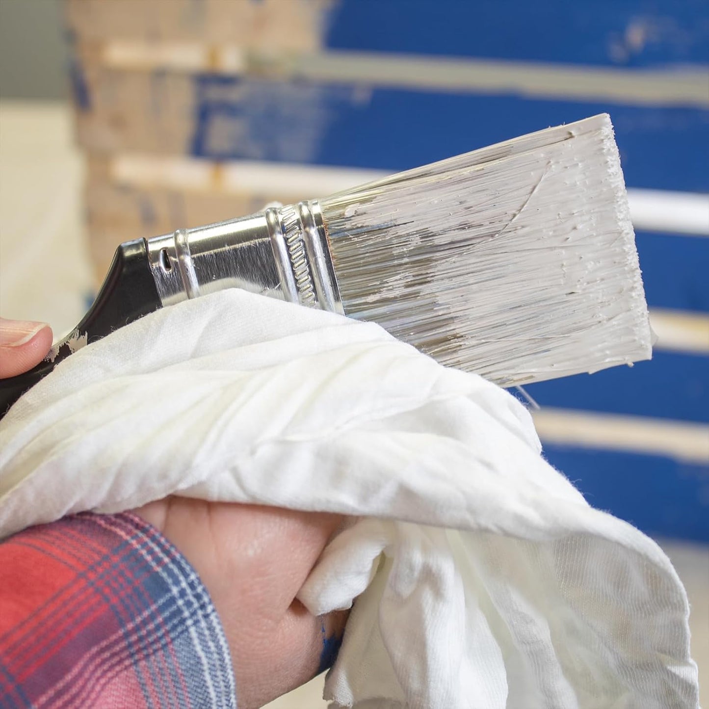 Premium White Knit (50 lbs. Box of Rags) Cotton T-Shirt Cloth Wiping Rags - Shop Cleaning Tshirt Cloths in a Box, Staining & Finishing Rag for Auto, Grease, Paint & Wood