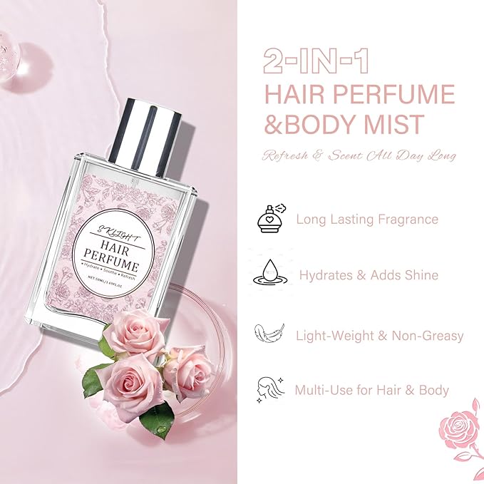 Hair Perfume for Women, Long Lasting Pheromone Perfume, Hair and Body Mist, Romantic Rose Scent, Hydrates and Nourishes, 50ML