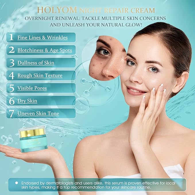 Anti-Aging Night Cream - Overnight Repair with Ceramides, Collagen Peptides and Hyaluronic Acid Deeply Hydrating, Non-Greasy, Fragrance-Free • 2.12 fl oz