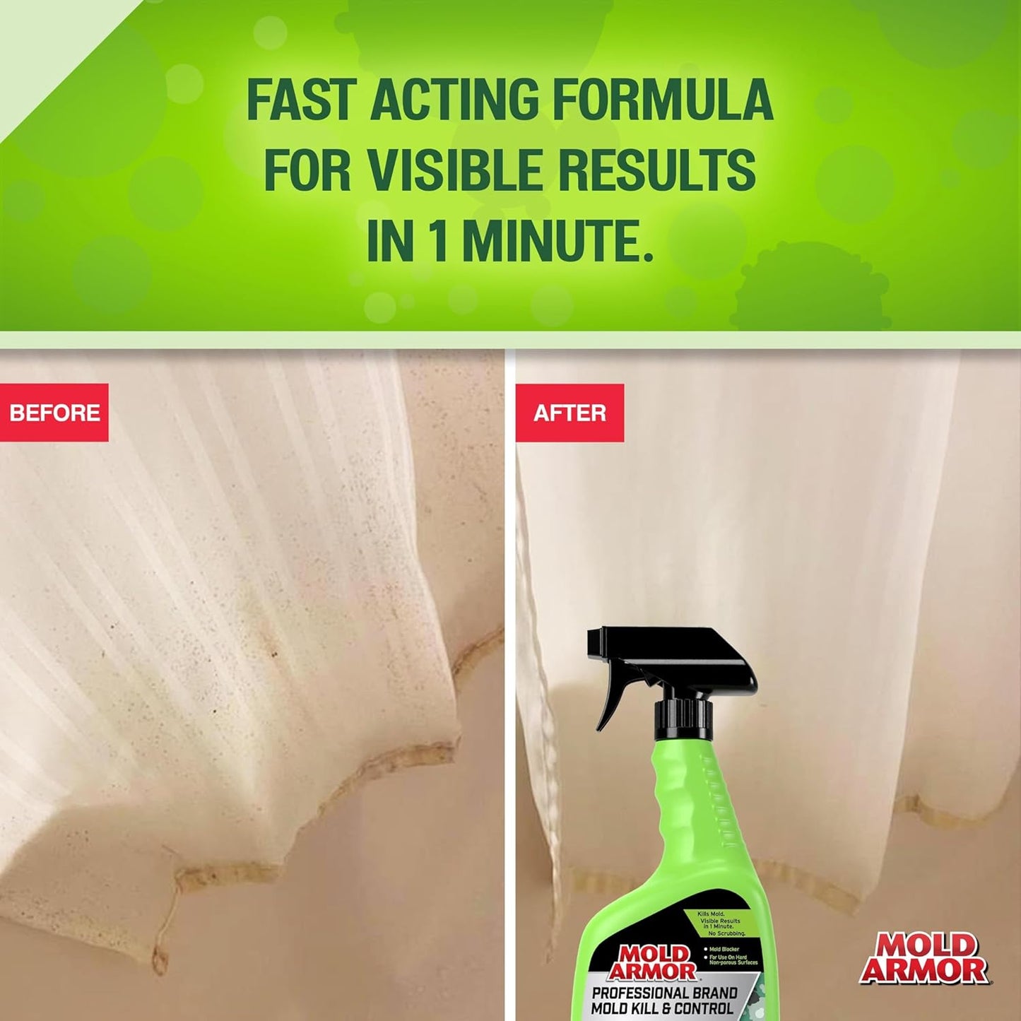 Mold Armor Professional Brand Mold Kill & Control Spray, 32 oz., Hard Surface Mold and Mildew Remover, Visible Results in Minutes, Eliminates Bacteria and Viruses