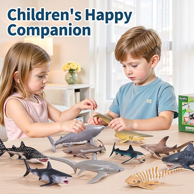10PCS 5-8" Shark Toys for Toddlers, Sea Ocean Animals Bath Toys for Kids, Shark Figurines Cake Toppers Birthday Party Favors & Gifts for Kids