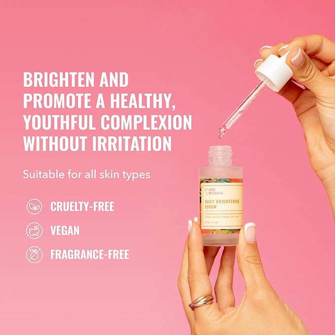Good Molecules Daily Brightening Serum - Hyaluronic Acid Serum with Beta Arbutin to Target Dark Spots - Brightening and Anti-Aging Skin Care for Face
