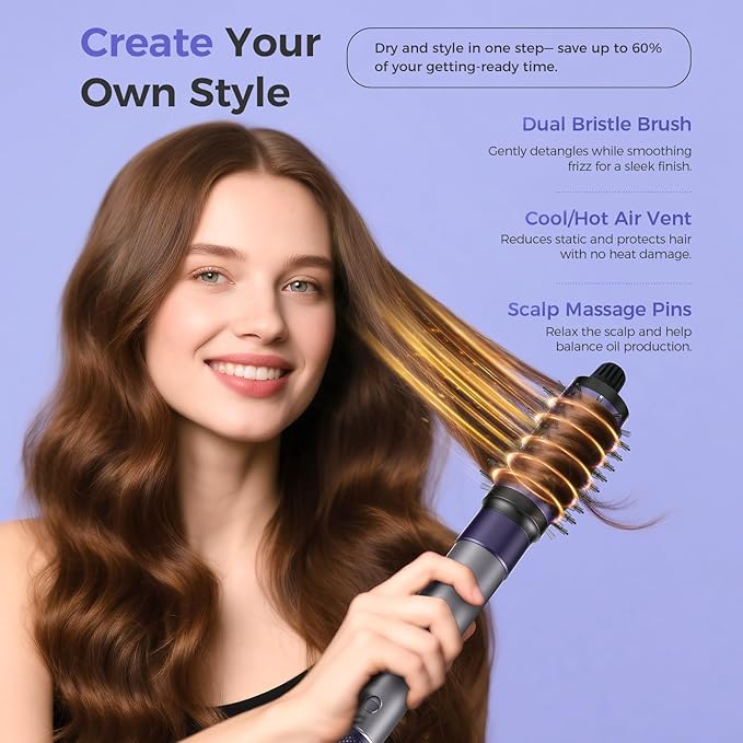 Hair Dryer Brush Blow Dryer, 7-in-1 Hot Air Brush Styler – Fast Drying, Curling, Straightening & Volumizing – 1200W High-Speed Motor 110,000 RPM – All Hair Types – Travel Bag Included