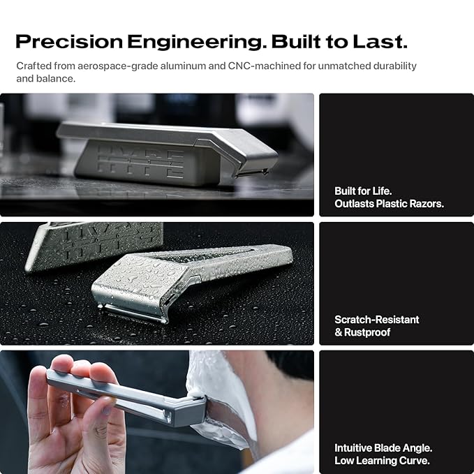 HYPE X1 Safety Razor Custom Pro Set - Magnetic Comfort (C), Sensitive (S) & Ultra-Close (UC) Shave Settings, 20 Non-Proprietary Blades - Single Blade Gentle Shaving Razors For Men and Women - Silver