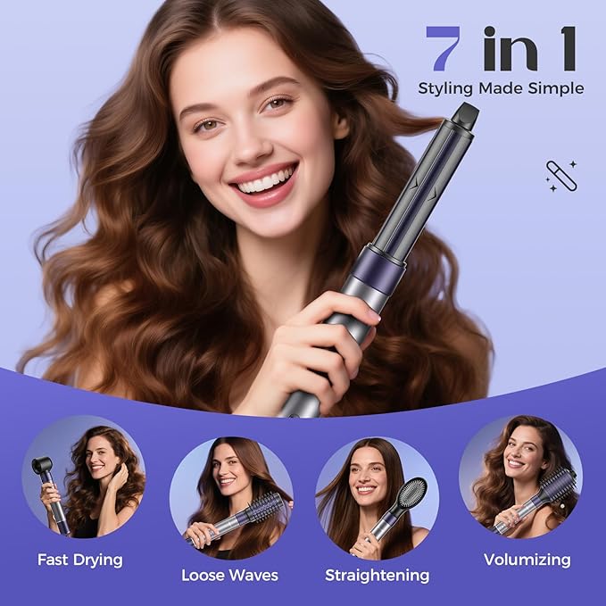 Hair Dryer Brush Blow Dryer, 7-in-1 Hot Air Brush Styler – Fast Drying, Curling, Straightening & Volumizing – 1200W High-Speed Motor 110,000 RPM – All Hair Types – Travel Bag Included
