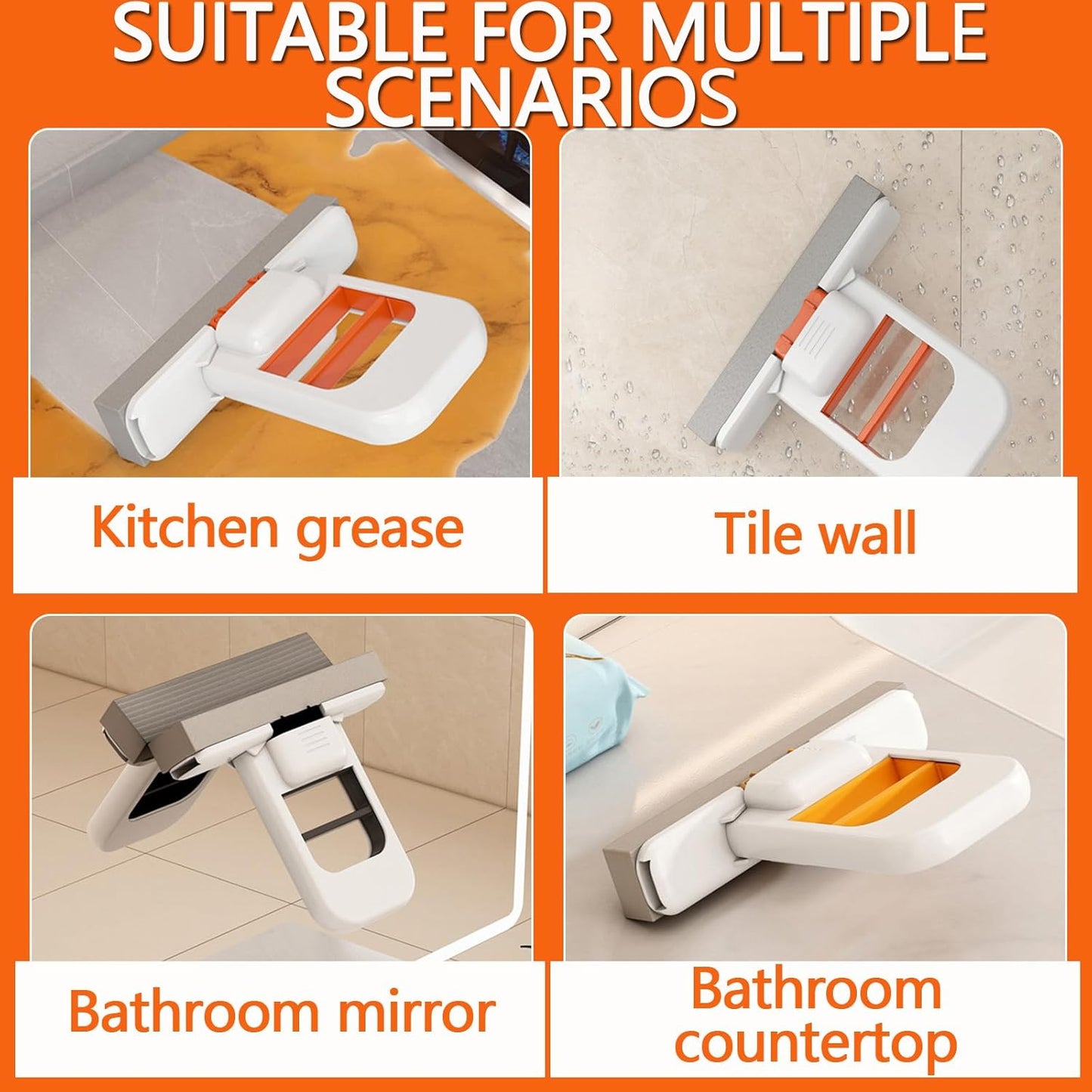 Mini Foldable Desktop Mop, Portable Cleaning Sponge Mop Self-Squeeze Sponge Cleaning Tool for Wet Dry Use on Kitchen Countertops Glass Bathroom Car (2 Pcs Gray)