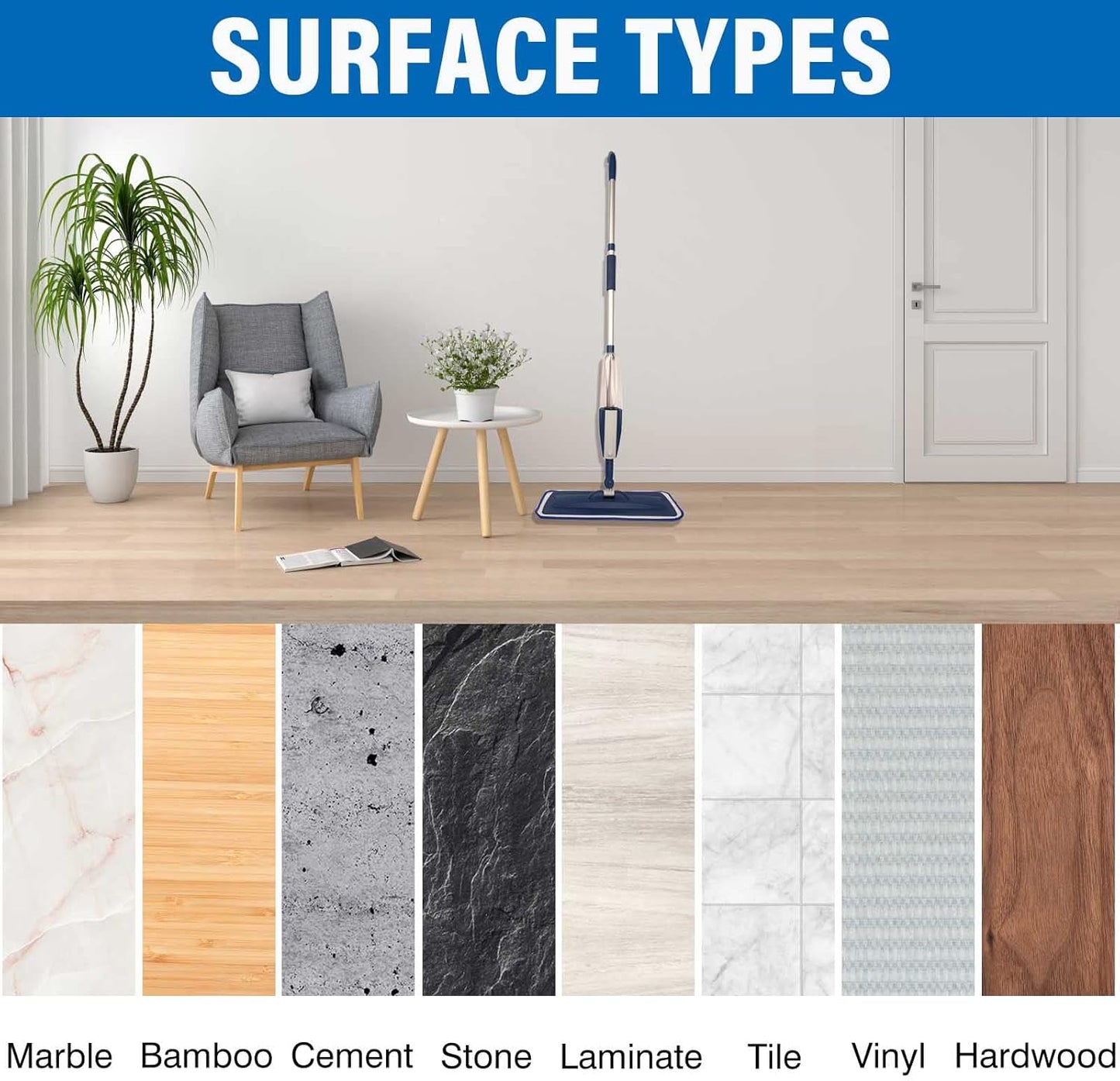 16.5 inch Mop Pads Refills, 3 Pack Microfiber Reusable Replacement Mop Pads Flat Replacements Heads for Wet Or Dry Floor Cleaning and Scrubbing, Blue Cloth