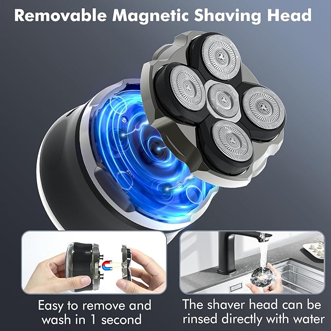 Head Shavers for Bald Men, 5D Magnetic Bald Head shavers Waterproof Mens Head Shaver for Wet/Dry Use, LED Display Electric Razor Type-C Charging, 360°Close Shave for Men