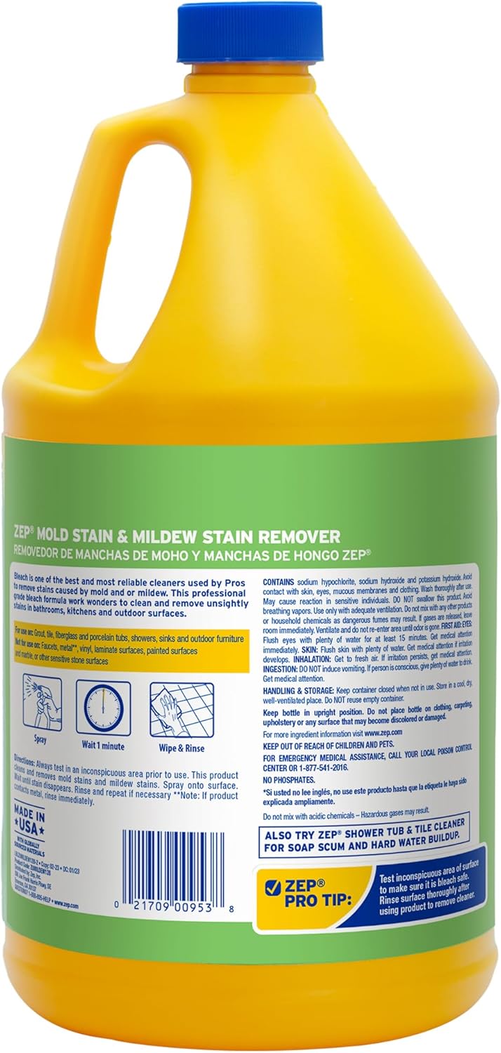 Zep Mold Stain and Mildew Stain Remover 1 Gallon (Case of 2) ZUMILDEW128 - Professional Strength No Scrub Formula