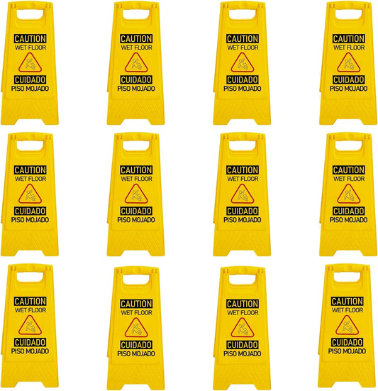 12 Pack A-Frame Caution Wet Floor Safety Signs，Foldable Double Sided Warning Boards for Storefront，Lobby，Mall，Gym，Spa