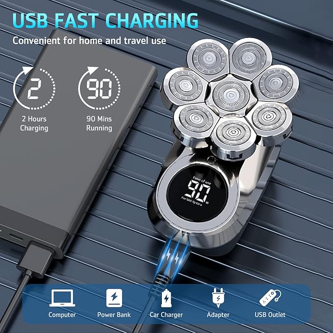 Head Shavers for Bald Men, 8D Upgraded 6-in-1 Bald Head Shaver, Waterproof Bald Head Shavers for Men Wet/Dry Use, LED Display Electric Razor Type-C Charging 360°Close Shave