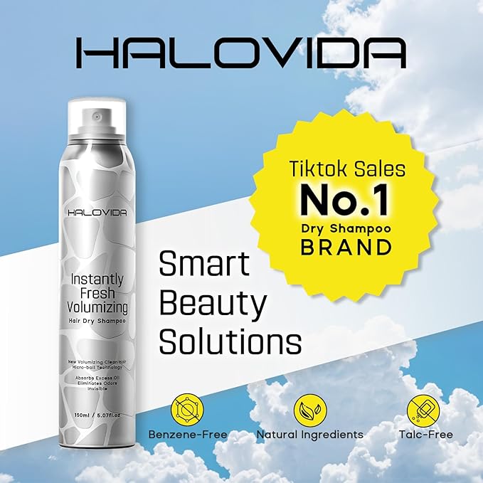 HALOVIDA Dry Shampoo for Women, Dry Scalp Shampoo Spray for Dark Hair Leaves No White Residue, Absorb Oils, Volumizing & Refresh Hair for 72 Hours, 5.07 Fl Oz((Pack of 2)