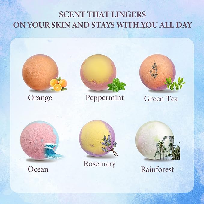 Hemp Oil Bath Bombs Gift Set Natural Refreshing Bubble Bath Kit with 6 Relaxing Scents Made from Pure Essential Oil for Bubble and Spa Bath, Birthday Mother's Valentine's Day Gifts