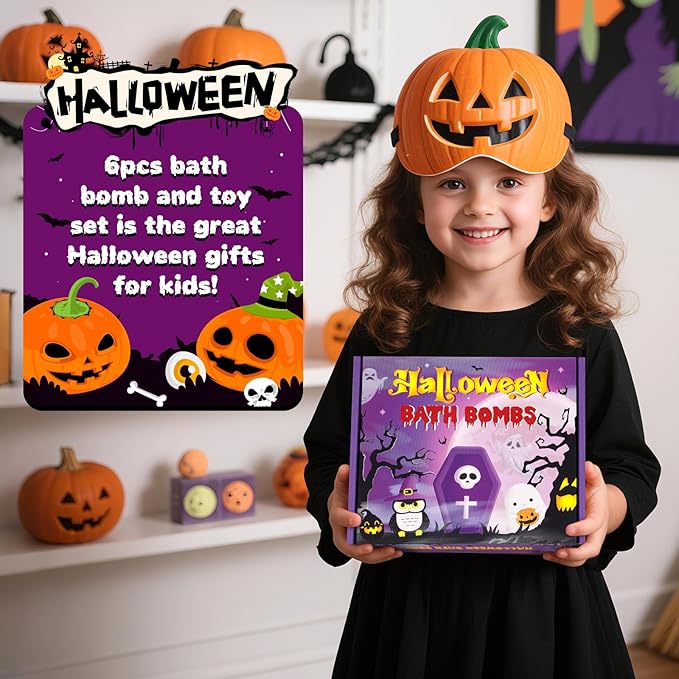 6 Pack Halloween Bath Bombs,Owl and Ghosts Bath Salt with Surprise Inside,Party Favor and Goodie Bag Fillers,Halloween Gifts for Kids (Halloween Nightfall)